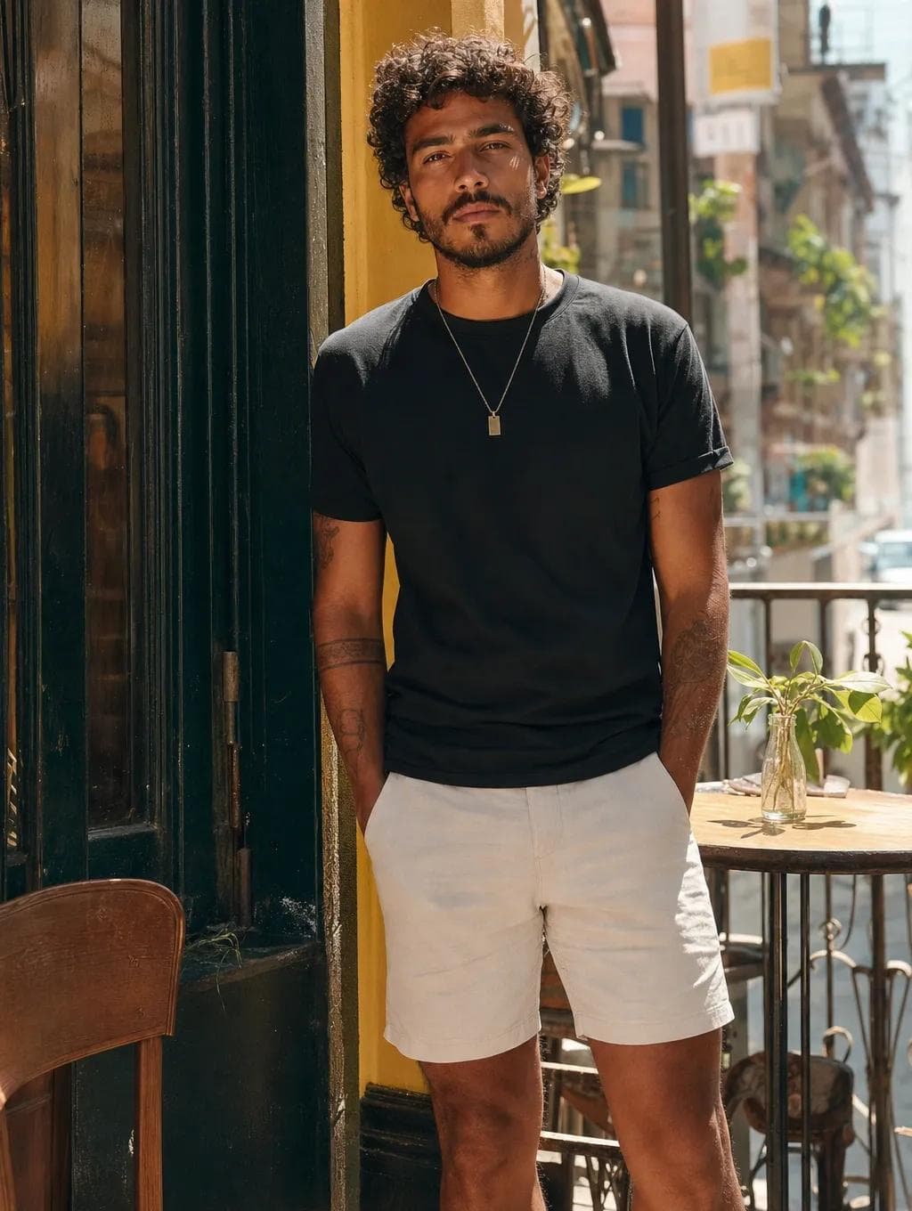 Homem com shorts casual em ambiente urbano — departamento Shorts