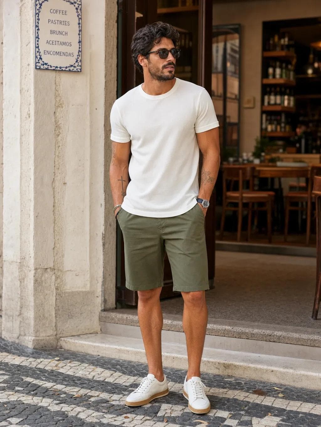 Homem com bermuda casual em calçada — departamento Bermudas